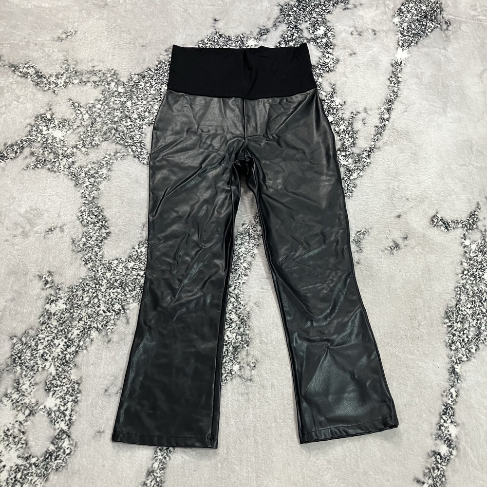 Hatch Black Faux Leather Pull On Straight Leg Maternity Pants Women's XS